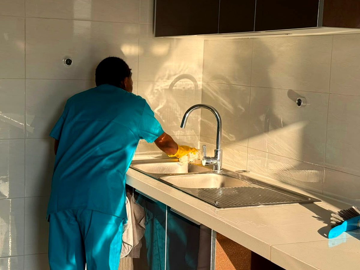 PrimeCare cleaner detailing a bright kitchen surface